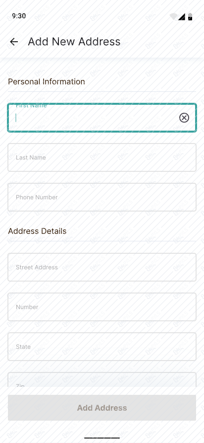 Add New Address- focused