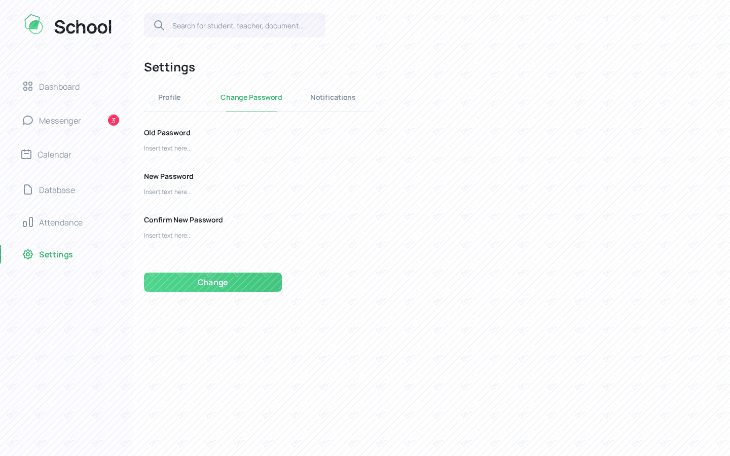 Settings - change password