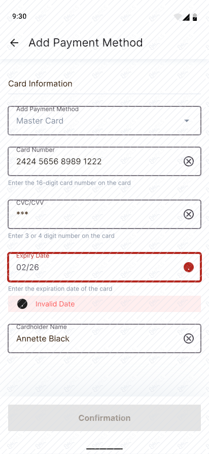 Add Payment Method- error 3
