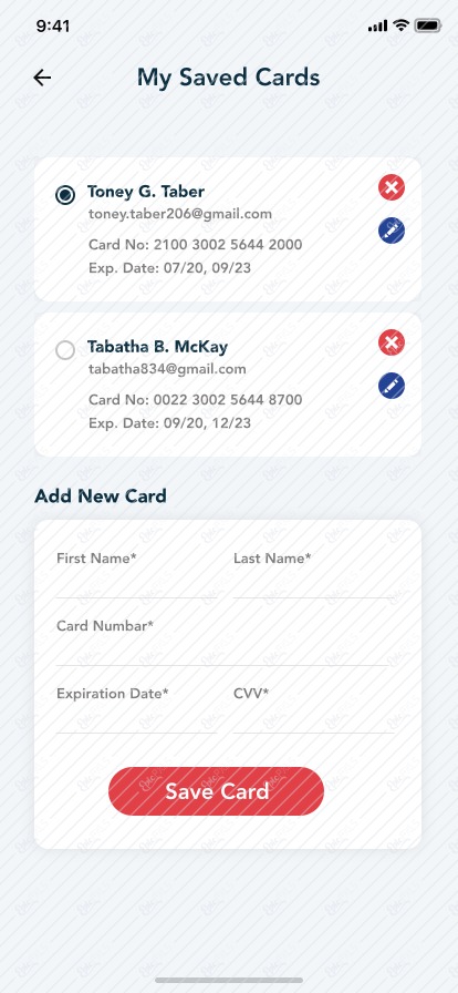 MY SAVED CARDS