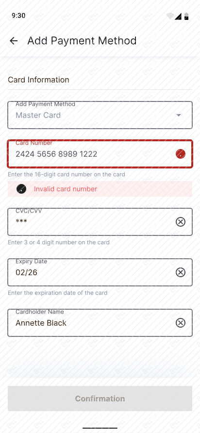 Add Payment Method- error