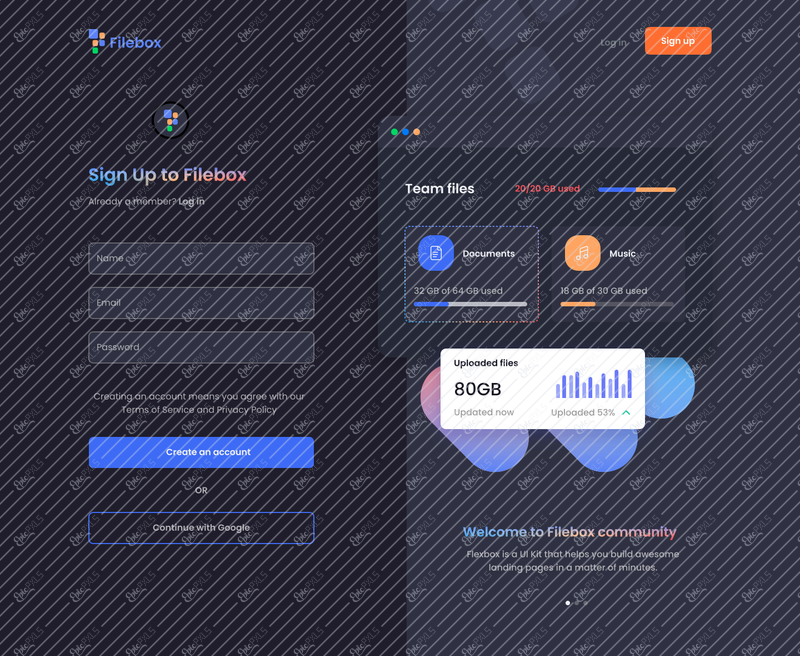 Sign up / Dark / Desktop