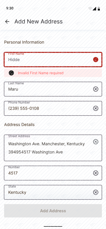 Add New Address - error