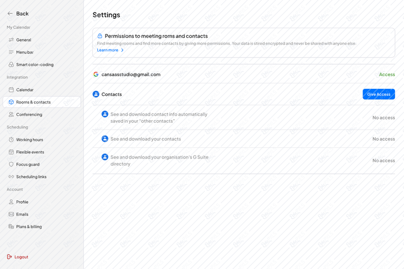 Settings-rooms & contacts