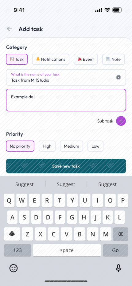 Add task (Input description typing)