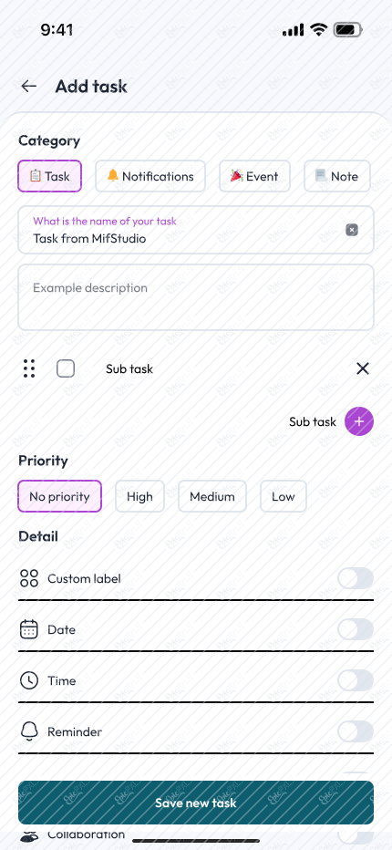 Add task (Sub task)