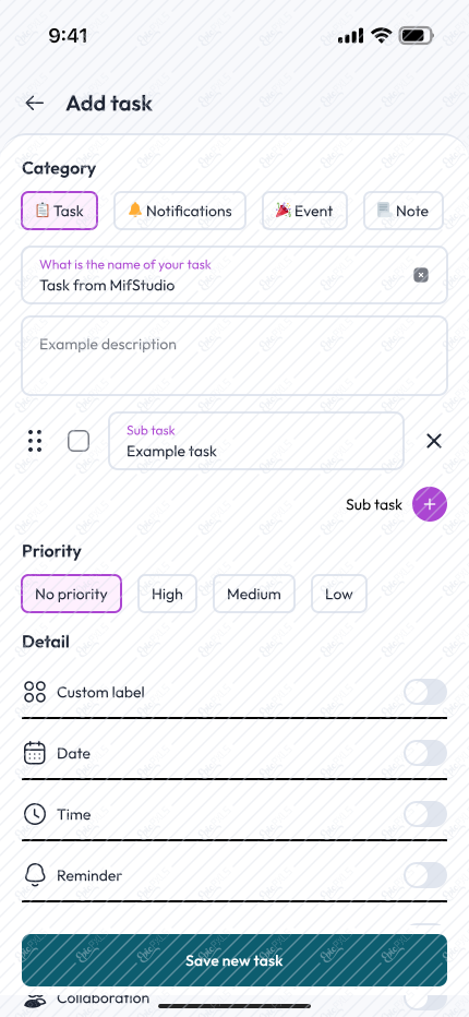 Add task (Input sub task complete)