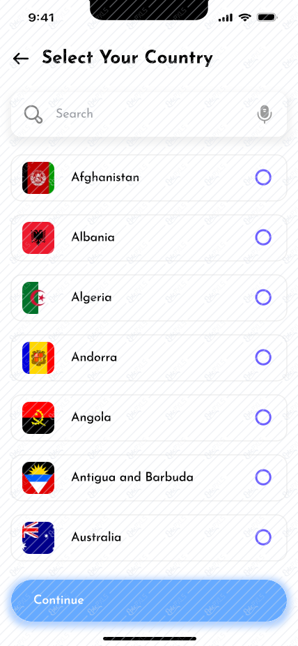 Select Country Page