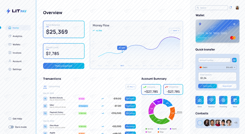 Dashboard Bank Account - Light
