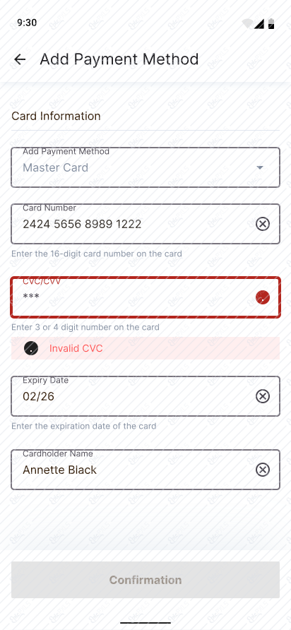 Add Payment Method- error 2