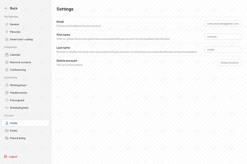 Settings - profile