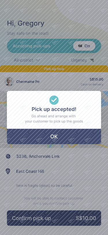 pick up accepted confirmation