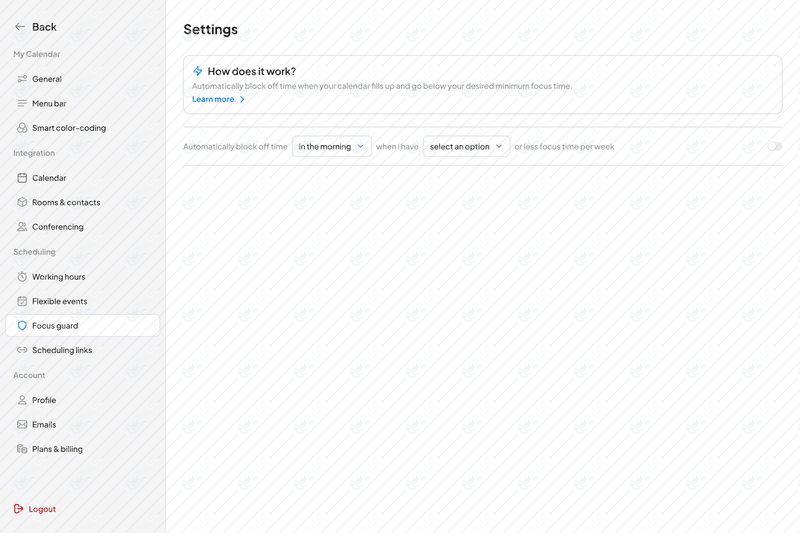 Settings - focus guard