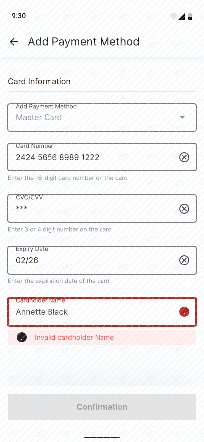 Add Payment Method- error 4