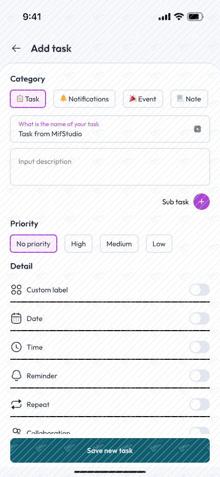 Add task (Input name task complete)