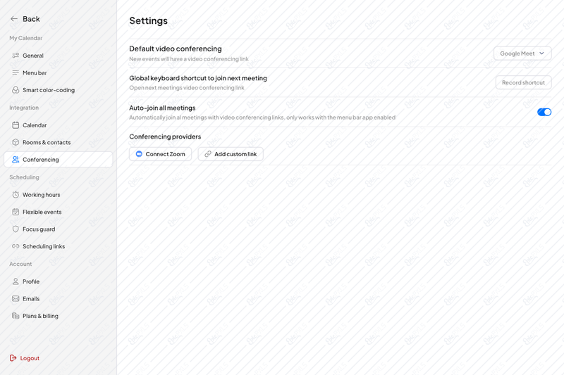 Settings - conferencing
