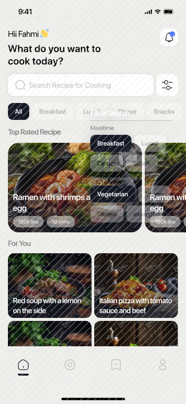 Home Screen, Pop Up Fillter Search