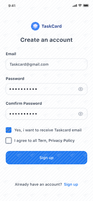 Sign up/Enter text