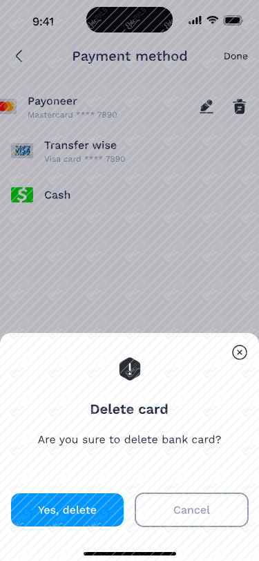 Edit or delete card modal