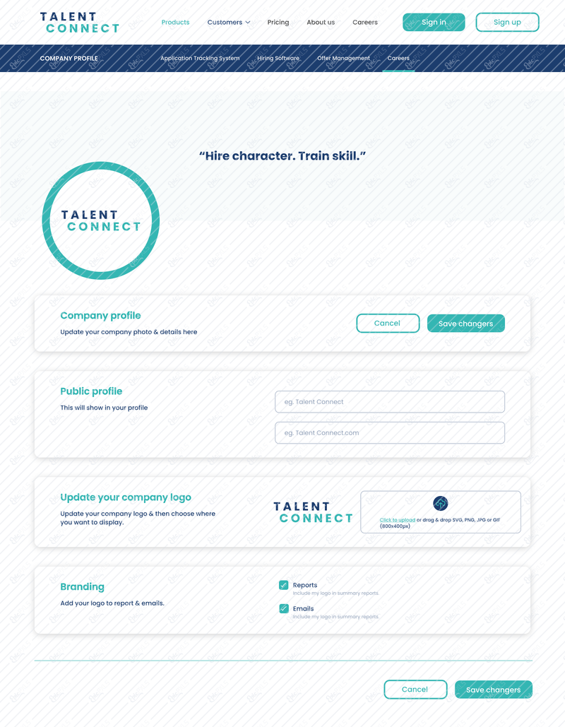Company profile setup