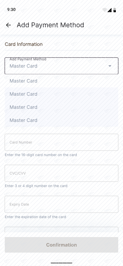 Add Payment Method- dropdown