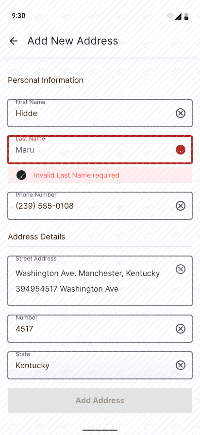 Add New Address - error 2