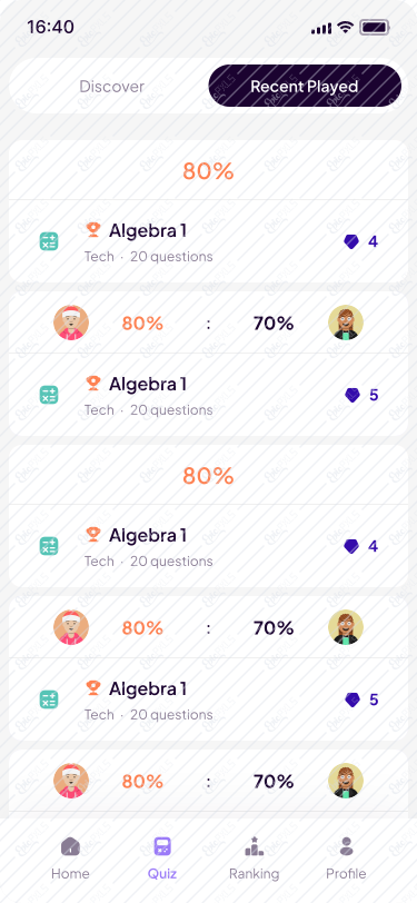 Quiz - Recent played