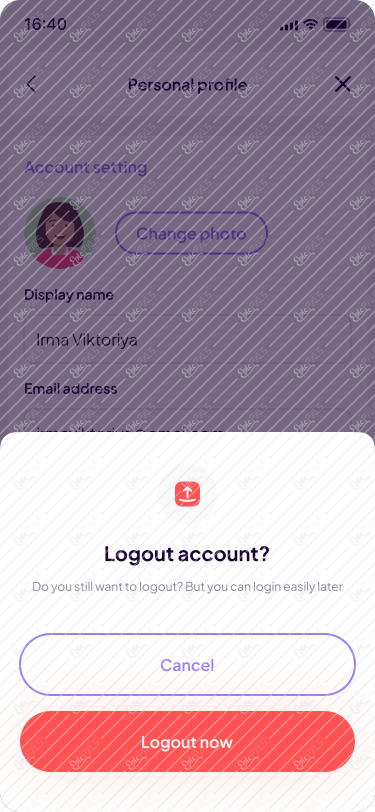 Profile - Setting - Personal - Logout