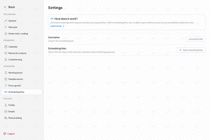 Settings - scheduling links