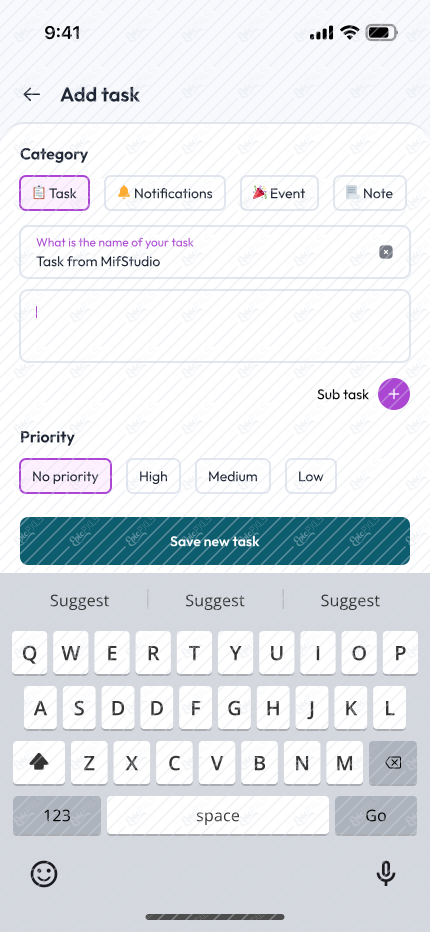 Add task (Input description focused)