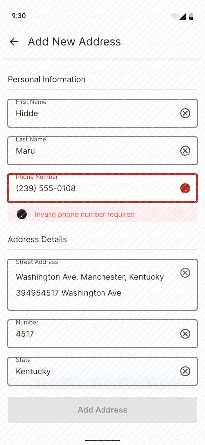 Add New Address - error 3