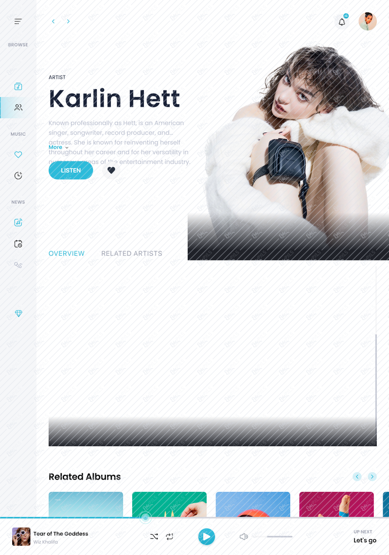 Artist Details - Tablet Collapsed menu