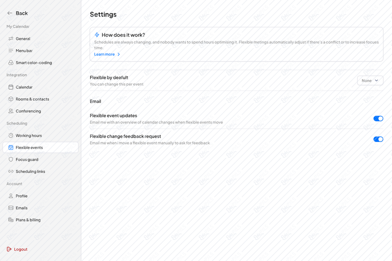 Settings - flexible events