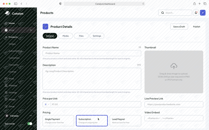 Catalyst - Products - Add Product
