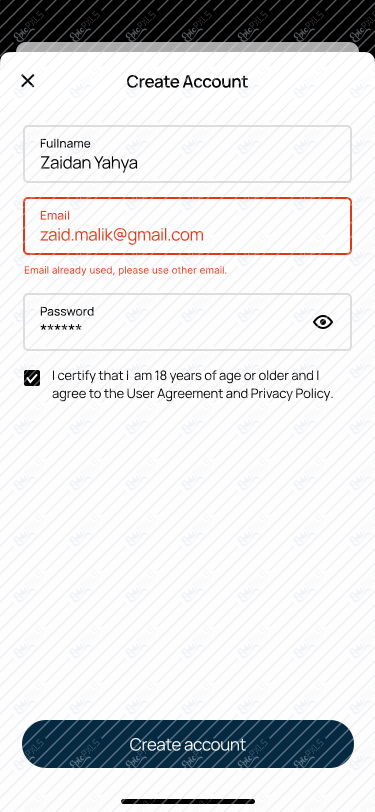 Create account [Error State]