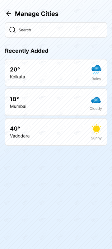 Manage City screen
