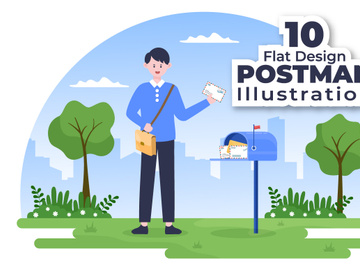 10 Postman Cartoon Vector Illustration