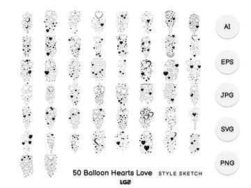 Balloon Hearts Love Element Draw Black