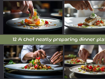 A chef neatly preparing dinner plates