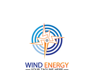 Wind energy logo. renewable energy icon with wind turbines and thunder bolt isolated on white background