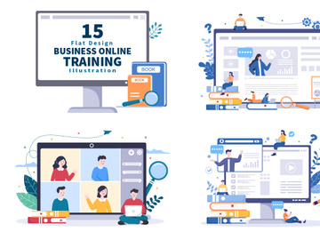 15 Business Online Training Vector Illustration