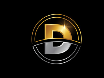 Initial English alphabet with circle frame. Golden and silver color alphabet symbol for corporate business identity