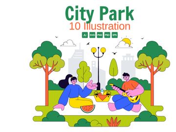 10 City Park Vector Illustration