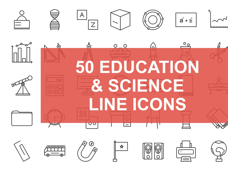 50 Education & Science Line Black Icons