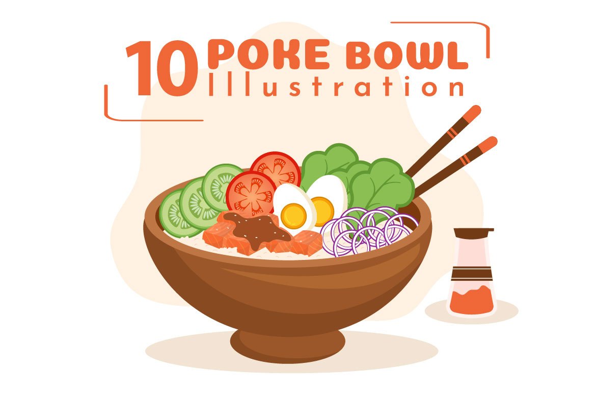 Ilustração de 10 Pratos Havaianos Poke Bowl