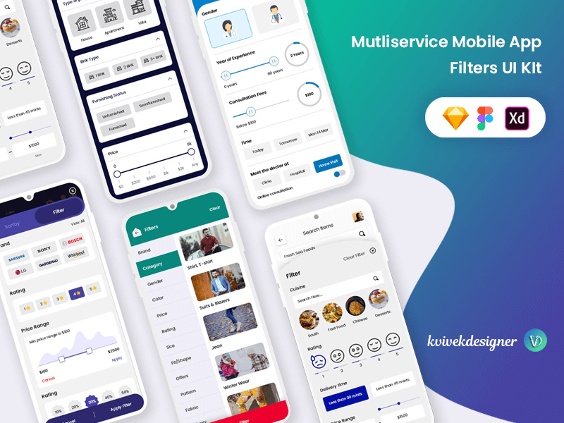 Multiservice Mobile App Filters UI Kit by Kvivekdesigner ~ EpicPxls