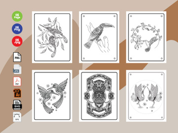 6 Birds  Coloring Book Pages KDP Interior.