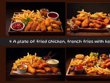 A plate of fried chicken, french fries with ketchup and  mayonnaise