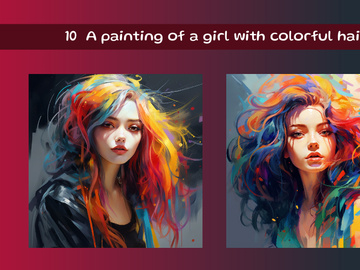 A painting of a girl with colorful hair