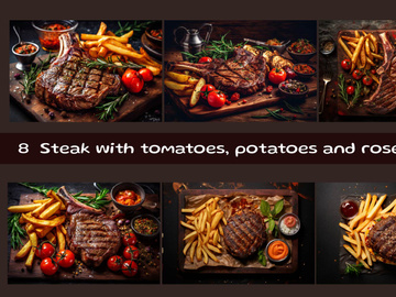 Steak with tomatoes, potatoes and rosemary